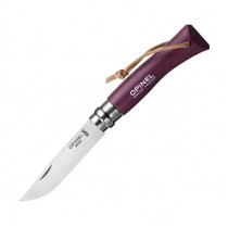 Нож Opinel №7 Trekking, нержавеющая сталь, кожаный темляк, фиолетовый, 001444