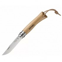Нож Opinel №7, нержавеющая сталь, рукоять из бука, с кожаным темляком, 001372