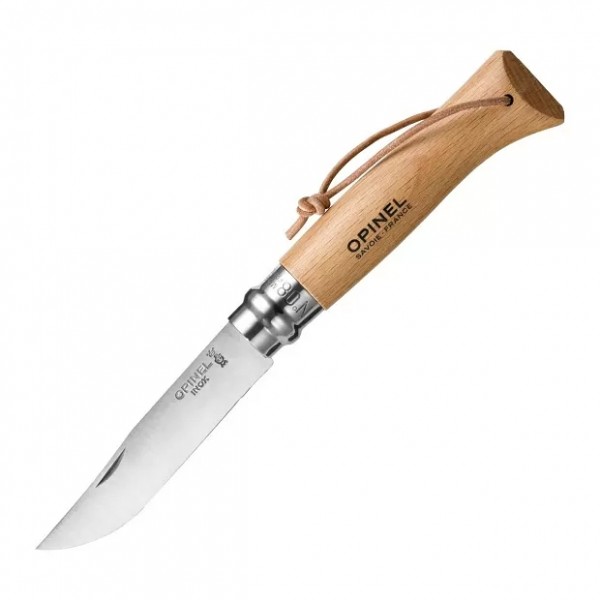 Нож Opinel №8, нержавеющая сталь, рукоять из бука, с кожаным темляком, 001321 XIAOMI