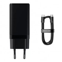 Зарядное устройство BASEUS GaN3 Pro USB+2*USB-C + Кабель Type-C-Type-C, 3A, 65W, черный, с кабелем